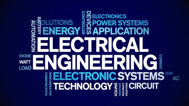 Electrical Engineering animated word cloud-text design animation tag kinetic typography seamless loop.