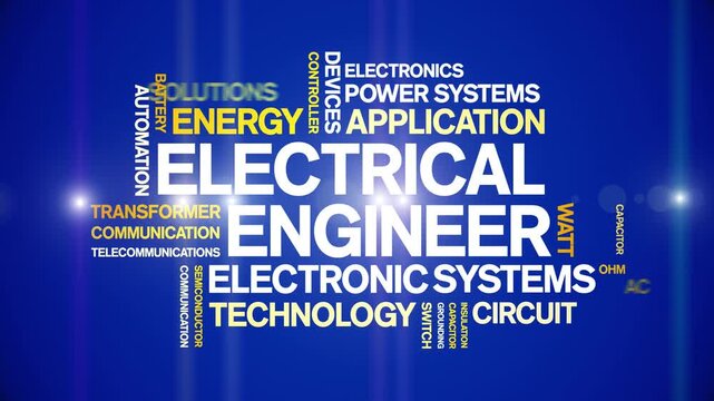 Electrical Engineer animated word cloud-text design animation tag kinetic typography seamless loop.