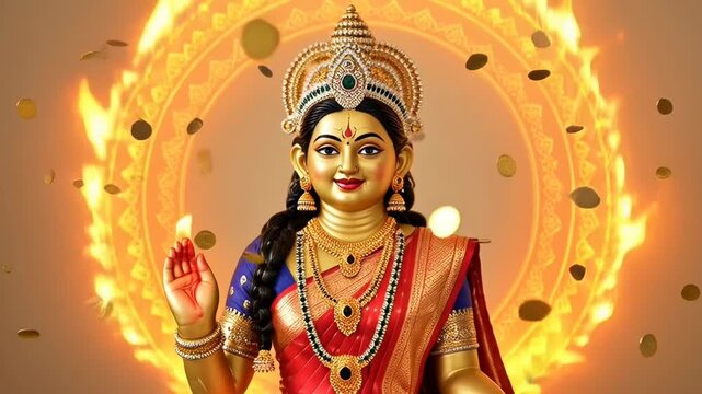 Family Celebrating Akshaya Tritiya with Rituals  Prayers  and Traditional Offerings in Front of Goddess Lakshmi Idol