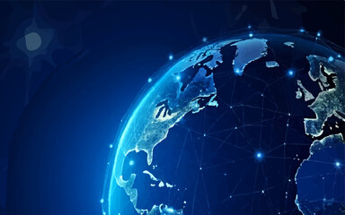 Naklejka premium Global Digital Network Connection Over Earth Map.