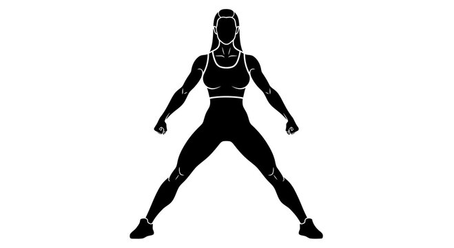 A silhouette of a woman exercising in a strong stance with her feet shoulder-width apart.