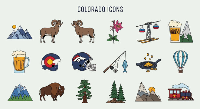 Colorado Icons Collection Mountains, Wildlife, and Outdoor Activities