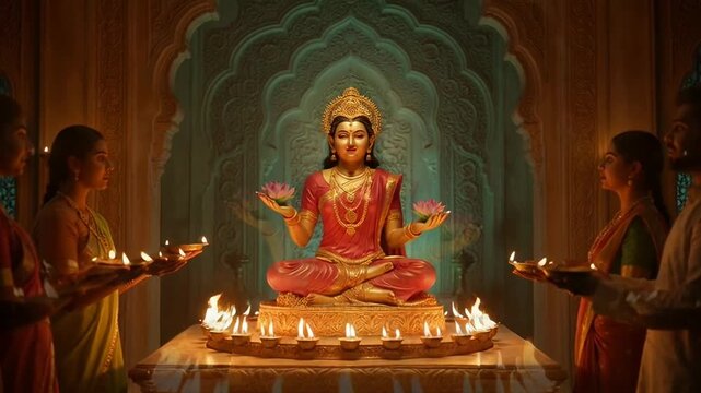 Intricate Idol of Goddess Lakshmi Celebrated During Akshaya Tritiya Festival with Religious Rituals and Devotional Decor