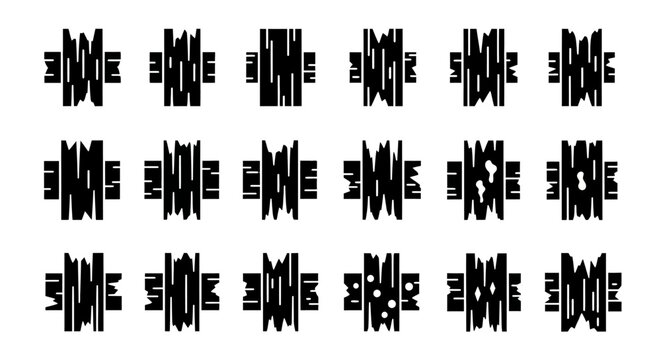 Collection of black sound equalizer icons arranged in a grid pattern on a clean white background