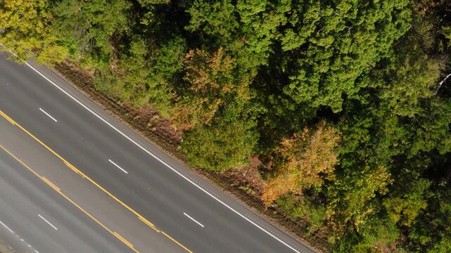 Asphalt Road Of US Highway 270 Along Jones Mill Area In Hot Spring County, Arkansas, USA. Aerial Shot