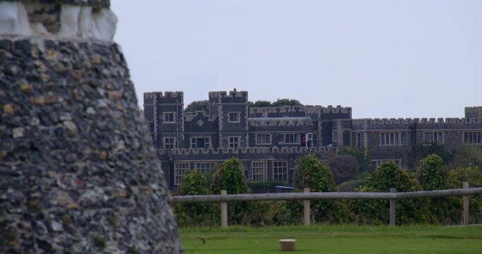 Mid shot of the Bastions of Neptune's Temple, tower with kingsgate castle