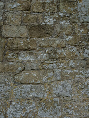 Obraz premium Medieval limestone stone wall background with weathered architectural texture