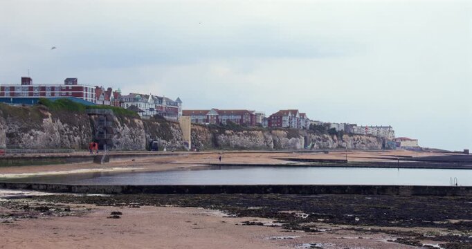 Extra wide shot looking across the beaches and cliffs at Margate