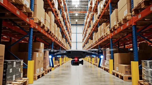 Modern warehouse interior with stacked boxes and forklift vector illustration flat design scalable art