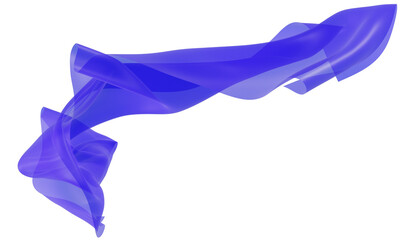 Airy blue transparent fabric floating freely with natural wave motion, isolated on transparent background, 3D render