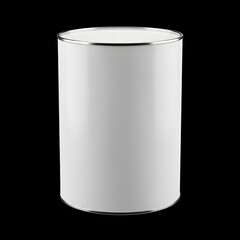 A Plain White Cylindrical Container with Silver Rim Detail Isolated on a Black Background Studio Shot