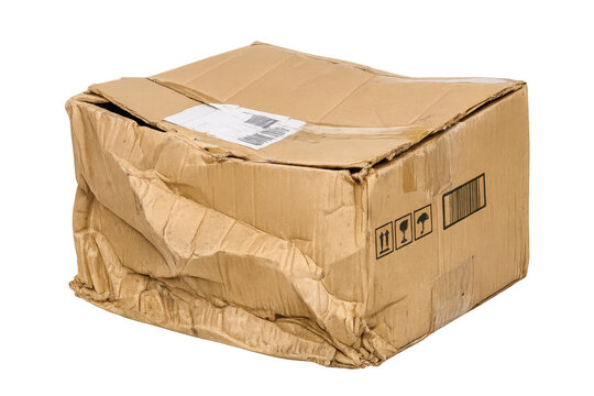 Damaged shipping box showing package delivery problems