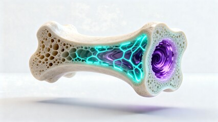 Futuristic bio-organic bone structure with glowing internal blue neural lights