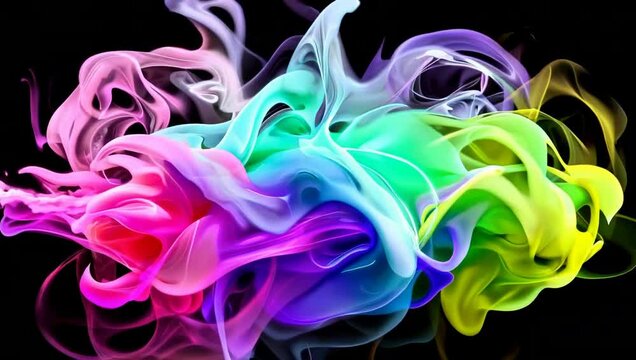 Colorful smoke swirls against a black background