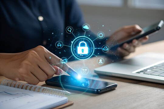 User Interacting with Tablet Passkey Security Interface for Passwordless Login &mdash; passkey security, passwordless login, WebAuthn authentication, identity verification, cybersecurity