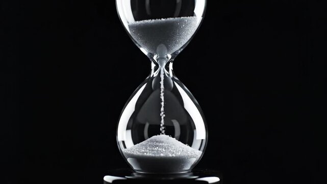 Hourglass Measuring Time Passage on Black Background.
