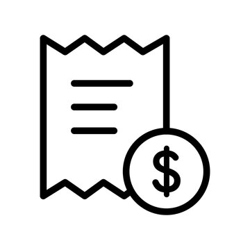 Line icon illustration of a paper receipt with a dollar currency symbol