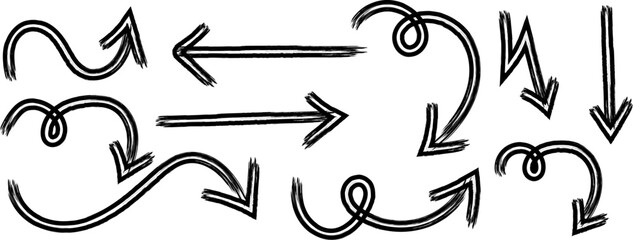 Fototapeta premium A collection of hand drawn black arrows and curved lines illustrating various directions and movement styles high quality professional