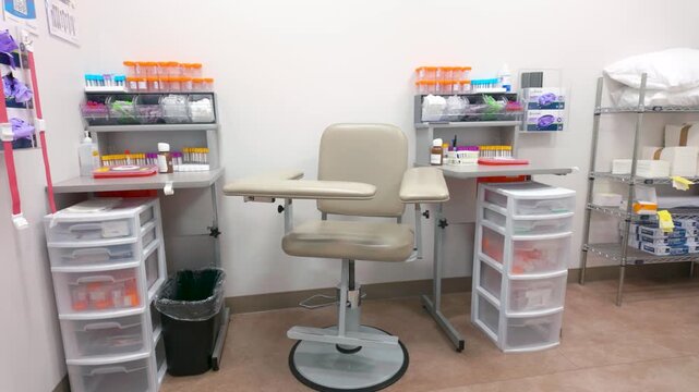 Phlebotomy Station with Blood Collection Chair and Lab Supplies