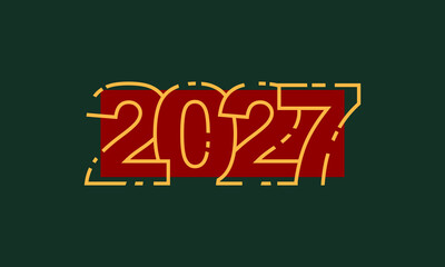 Design for new year greeting card 2027 with numbers from gold lines.