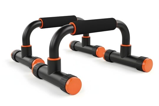 Black and orange push-up bars on white background, fitness equipment