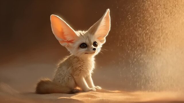 Fennec Fox Sitting on Sandy Surface.