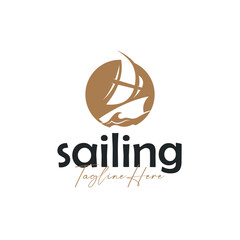 Obraz premium Minimalist sailing themed logo in the shape of a fishing boat for the company