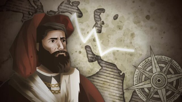 marco polo showing silk road route on vintage map with star compass