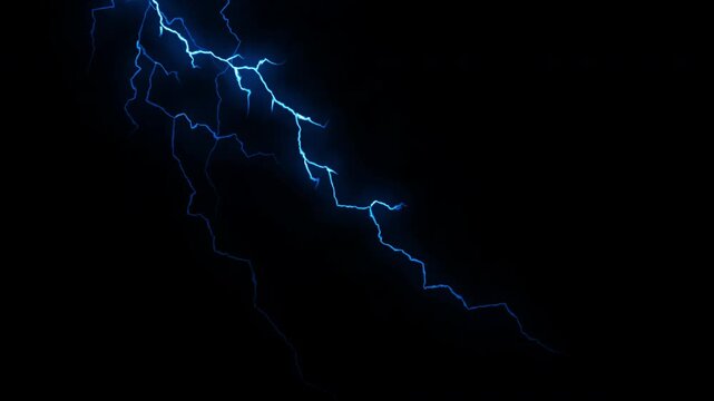 Electric Blue Lightning Strike Flashing on Transparent Background. 4K