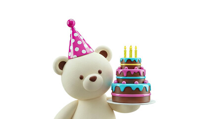 Teddy bear holding a birthday cake with candles