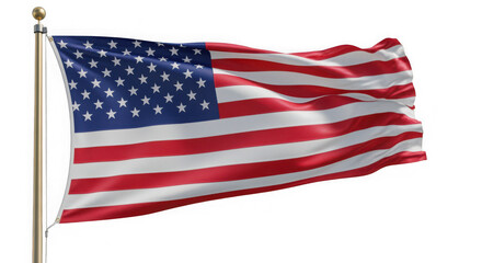 Obraz premium American flag waving on a gold flagpole isolated on transparent background transparent background