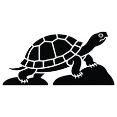 Fototapeta premium Turtle silhouette vector illustration walking on rocky ground with detailed shell patterns isolated on transparent background for graphics