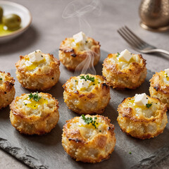 Fototapeta premium Kawaii Eid Journey. Bite Into A Tantalizing Mediterranean Delight: Golden Moussaka At An Epicurean Eid Al Adha Feast