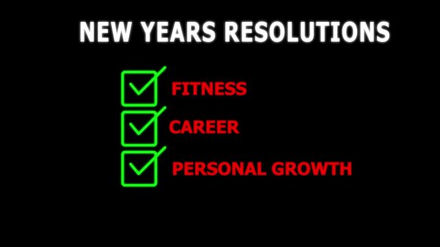 ticking checklist with , New Year resolution goal planning concept with on a Black background.