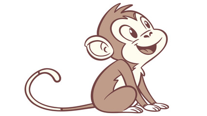 Cute Monkey Flat Vector Illustration on White Background