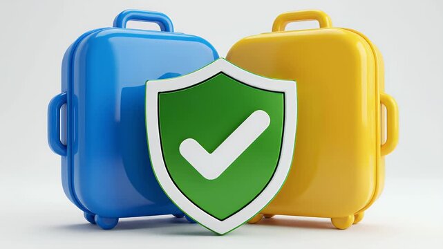 Secure luggage protection symbol with blue and yellow suitcases