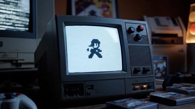 Loading Retro 8 Bit Game on Vintage CRT Television