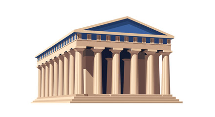 Fototapeta premium Ancient Greek Temple Illustration with Columns and Blue Roof