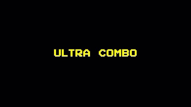 8 Bit Pixel Art Text Animation Ultra Combo Vintage Arcade Game on Black Background 4k video animation seamless loop
