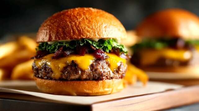 Delicious Cheeseburger with Melted Cheese and Fries.