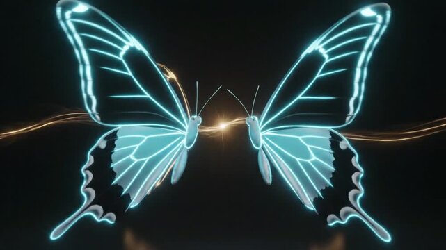 Glowing Neon Blue Butterfly Wings, Abstract Digital Art, Futuristic Design