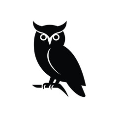 Obraz premium Simple black silhouette of an owl perched with detailed facial features