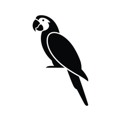 Simple black silhouette of a colorful macaw perched on branch © jasminartist