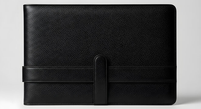 Black leather notebook cover journal binder with strap closure