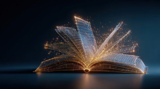 An illuminating digital book radiates knowledge and wisdom with a unique blend of technology and the power of reading. ..Created with Generative AI, not depicting real subjects.