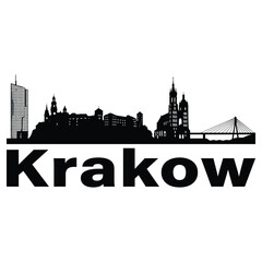 Obraz premium A striking black silhouette of krakow s skyline with city name