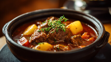 土鍋で煮込んだ牛肉と野菜のあたたかい料理素材