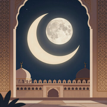 Editorial Illustration Eid Zoha. Eid Ul Fitr Illustration Featuring The Crescent Moon Of Eid Ul Fitri
