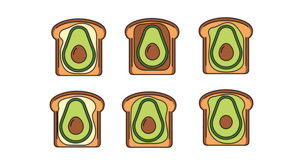 Avocado Toast Line art vector clean vivid abstract color illustration