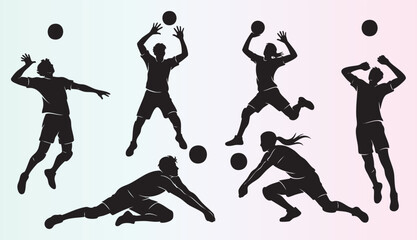 Dynamic volleyball players in action poses and movements isolated